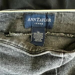 Anne Taylor bell bottom jeans, super high waist black on black embroidered